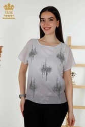 Bluse aus Viskosestoff, steinbestickter Damenbekleidungshersteller - 79174 | Echtes Textil - Thumbnail