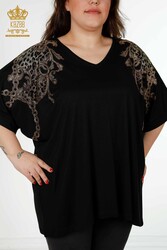 Блуза из вискозной ткани Производитель женской одежды с вышивкой камнем - 79064 | Настоящий текстиль - Thumbnail