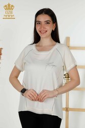 Блуза из вискозной ткани Производитель женской одежды с короткими рукавами - 79232 | Настоящий текстиль - Thumbnail