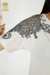 Блуза из вискозной ткани Производитель женской одежды с V-образным вырезом - 79054 | Настоящий текстиль - Thumbnail
