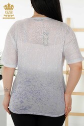 из вискозной ткани Блуза - V-образный вырез - Женская одежда - 79126 | Настоящий текстиль - Thumbnail