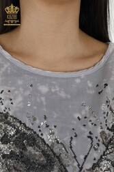 из вискозной ткани Блуза - Круглый воротник - Женская одежда - 79165 | Настоящий текстиль - Thumbnail
